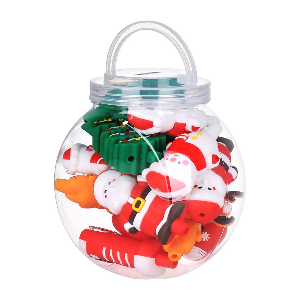 15CT FISHBOWL - Christmas Themed Silicone Hand Pipe - 4" / Styles Vary