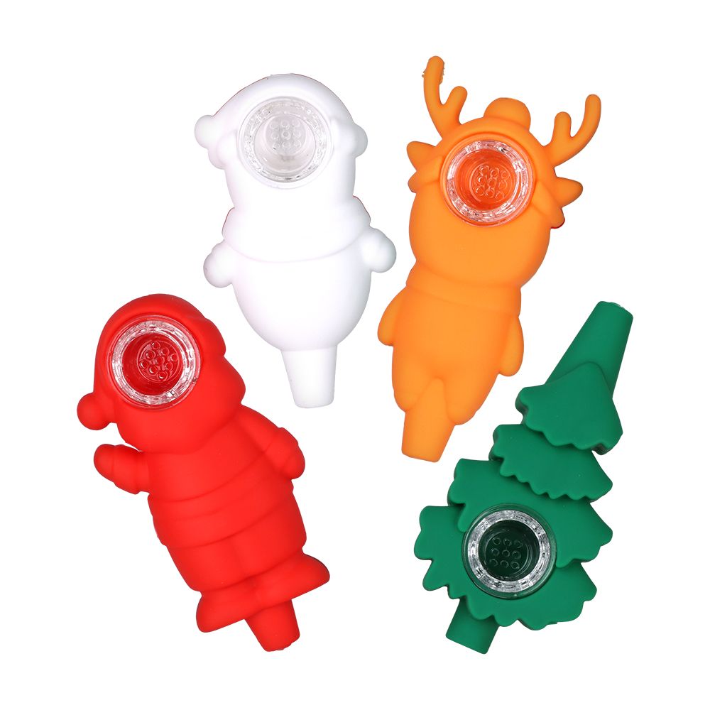 15CT FISHBOWL - Christmas Themed Silicone Hand Pipe - 4" / Styles Vary